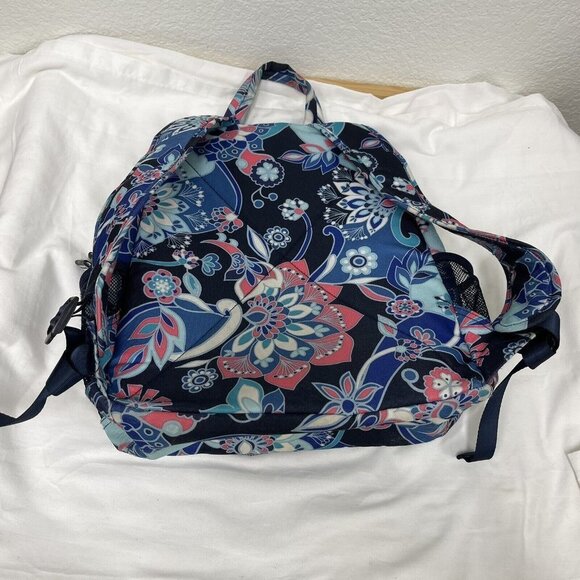 VERA BRADLEY Essential Large Backpack Laptop Bag Lotus Flower Swirl Blue Compute - Picture 9 of 9